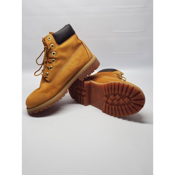 Timberland Boys Tan Nubuck Leather Premium Waterproof Lace Up Boots Sz 5.5 489 - Picture 2 of 10